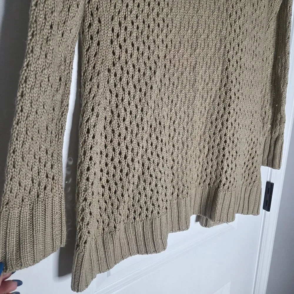 It's Our Time Open Knit Hooded Cardigan Tan Size M